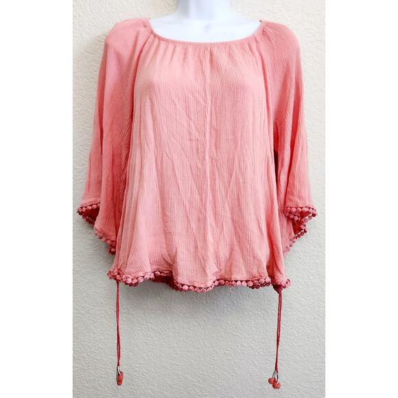 New Directions Orange Crinkle Material Crochet Trim Top Large Lightweight Flowy - Picture 1 of 6